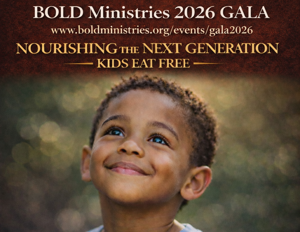 BOLD Ministries 2026 Gala advertisement with smiling child