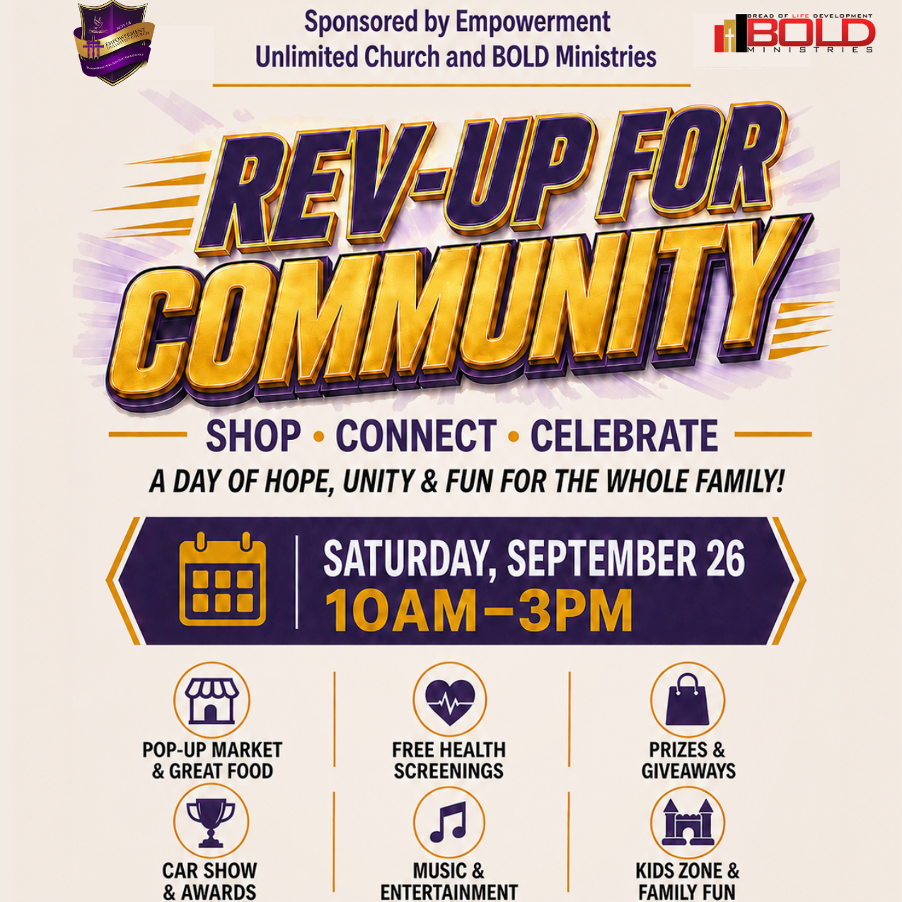Rev-Up for Community event flyer